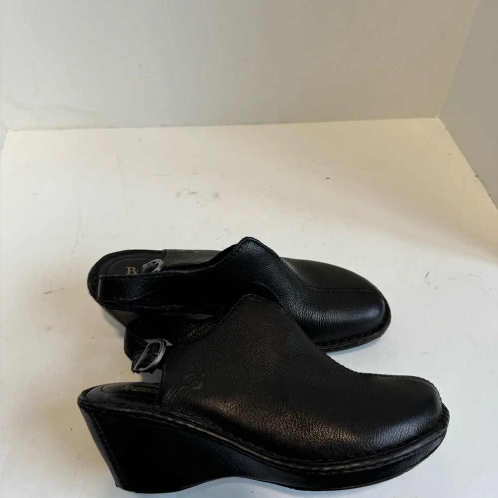 Born Black Leather Wedge Clogs | Comfort Slip-On Shoes. Size 9 - Picture 14 of 15